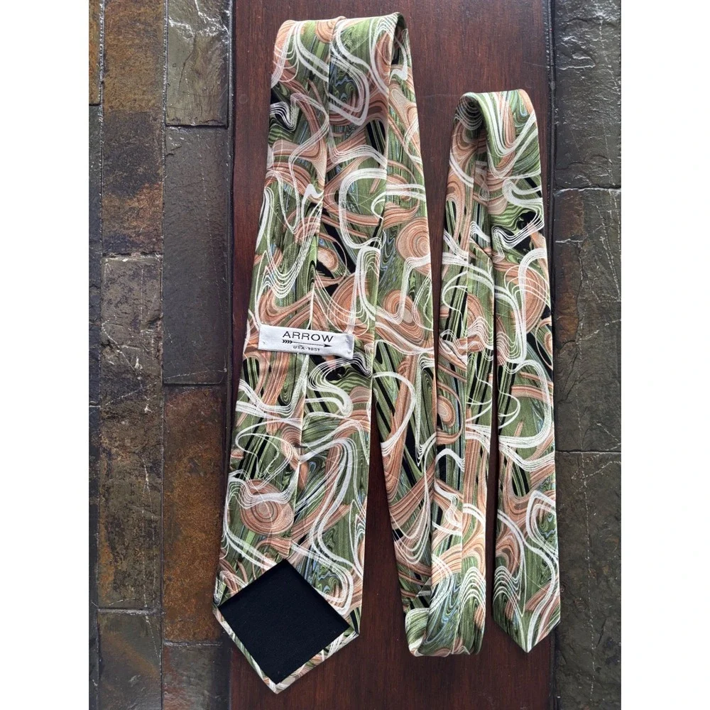 Lot of 2 Arrow USA 1851 Men's Necktie Green Brown Swirl Abstract Business Casual